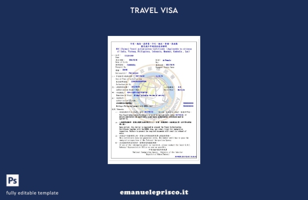 modello di certificato di viaggio per Taiwan in stile verificato
